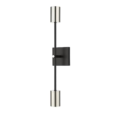 Z-Lite Calumet 2 Light Wall Sconce, Mate Black + Polished Nickel 814-2S-MB-PN